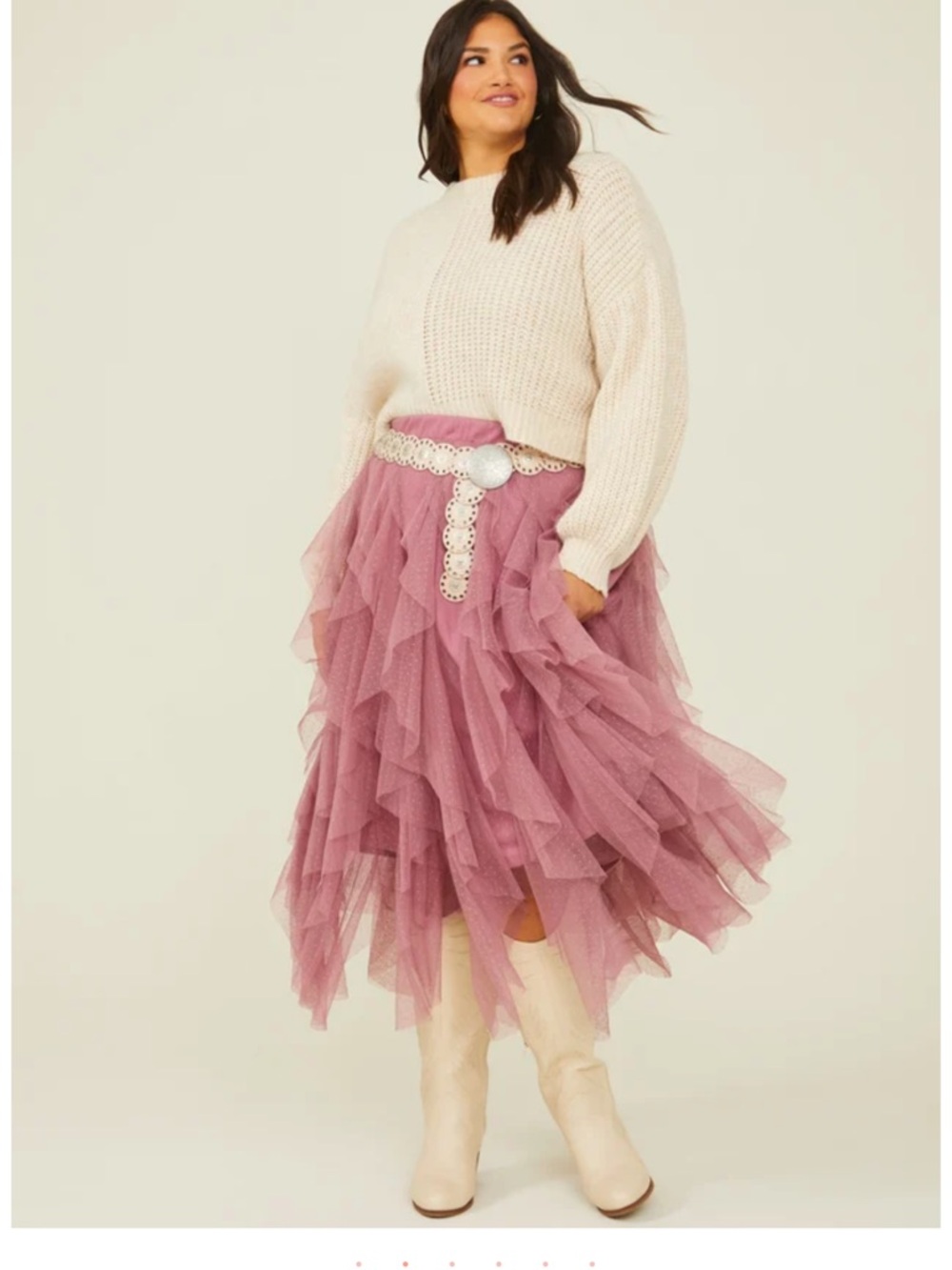 ARULA Dusty Mauve Layered Tulle High-Low Skirt